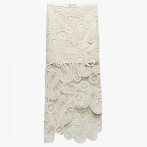 Zara Cream Asymmetrical Lace Midi Skirt. New . Size L.